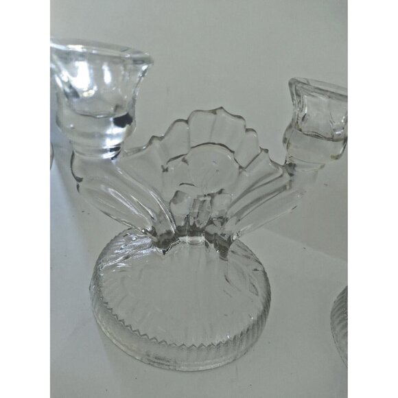 Vintage Jeanette Glass Candleholder "Iris & Herringbone" 1930's set of two - Picture 7 of 11